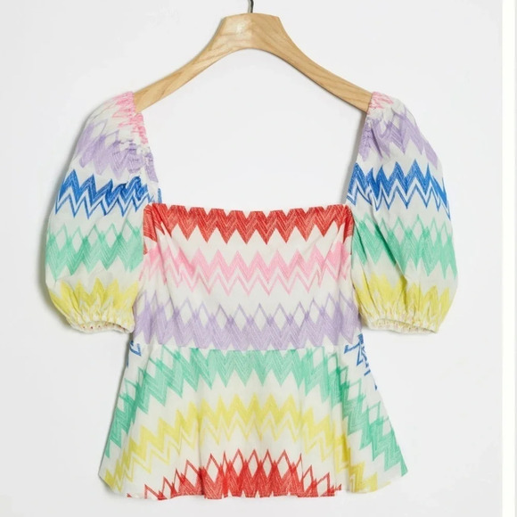 Size medium Yumi Kim peplum puff sleeves blouse in excellent like-new condition​ - Picture 2 of 3